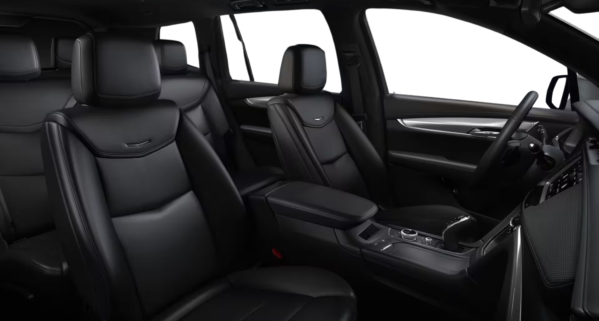 Interior seating of the 2025 Cadillac XT6 Luxury AWD highlighting 3-row Inteluxe seating surfaces with spacious passenger comfort.
