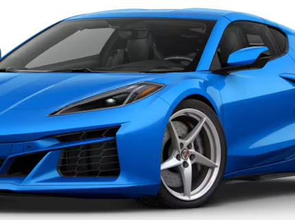 Front angle of the 2025 Chevrolet Corvette E-Ray AWD showcasing its aggressive fascia, LED headlamps, and wide stance.