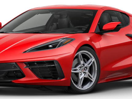 Front view of the 2025 Corvette Stingray 1LT RWD highlighting sleek LED headlamps, wide grille, and sculpted hood lines.