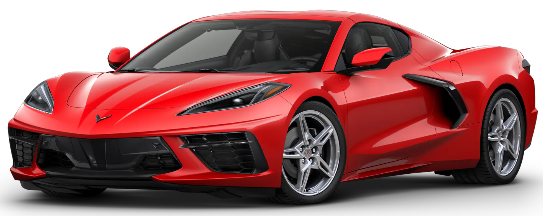Front view of the 2025 Corvette Stingray 1LT RWD highlighting sleek LED headlamps, wide grille, and sculpted hood lines.