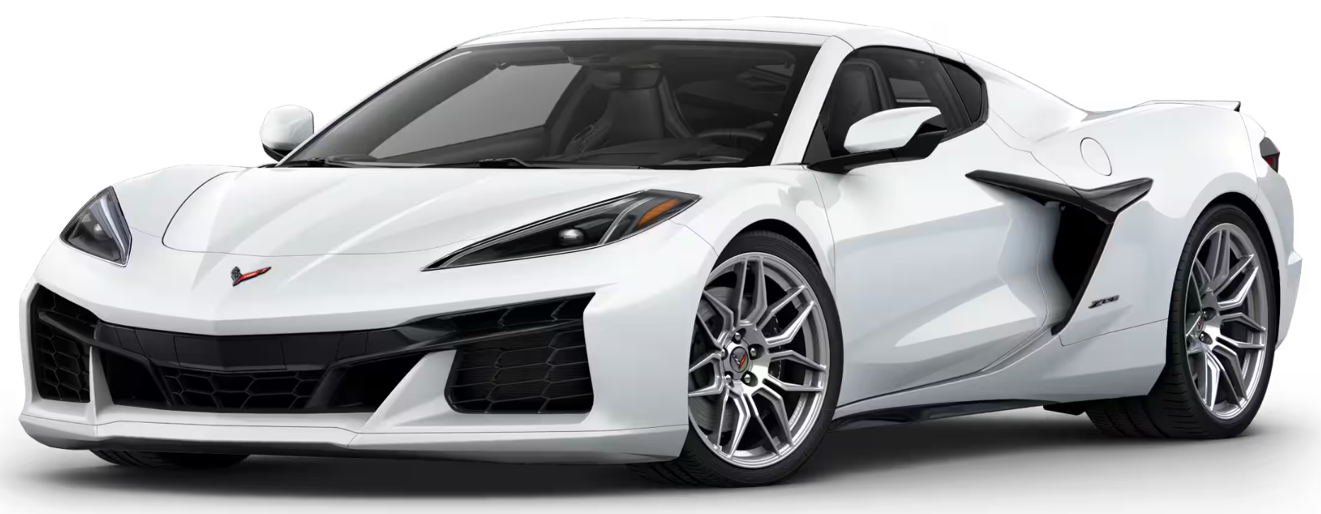 Front view of the 2025 Chevrolet Corvette Z06 showing aggressive grille, LED headlights, and wide stance