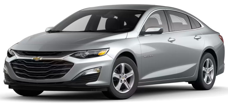 2025 Chevrolet Malibu LS front view featuring bold front grille design, signature Chevrolet logo, and aerodynamic styling.