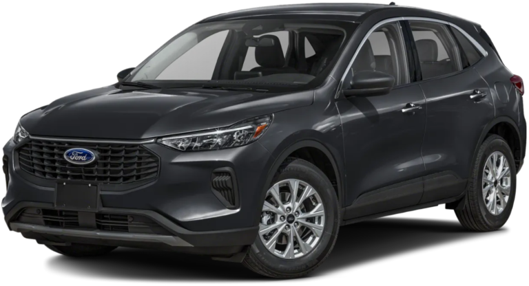 Front angle of the 2025 Ford Escape Active AWD in Carbonized Gray, highlighting its LED headlights, sculpted grille, and sporty stance.