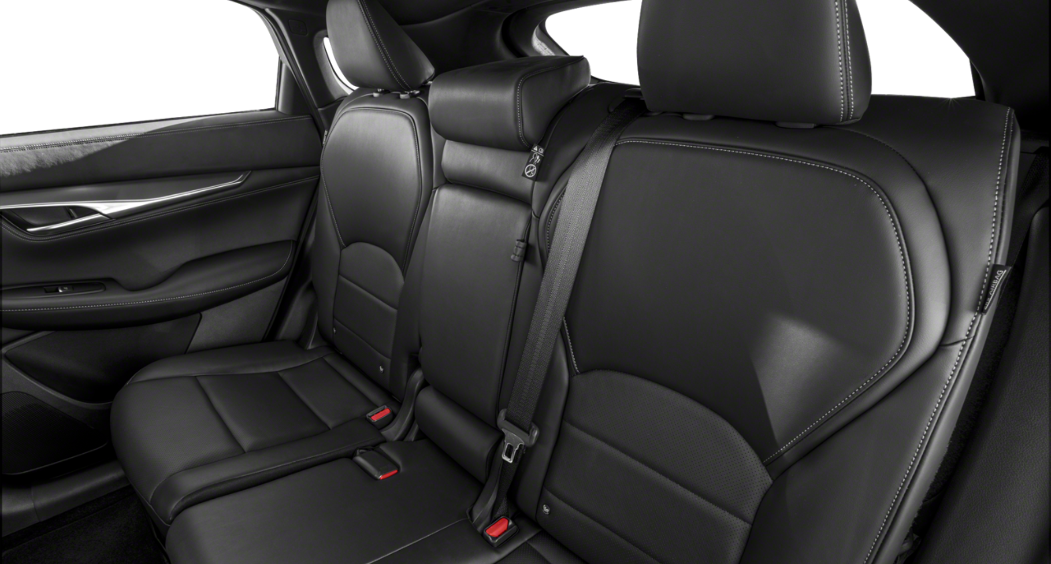 Luxurious leather-appointed rear seats of the 2025 Infiniti QX55 LUXE AWD featuring premium stitching and spacious seating comfort.
