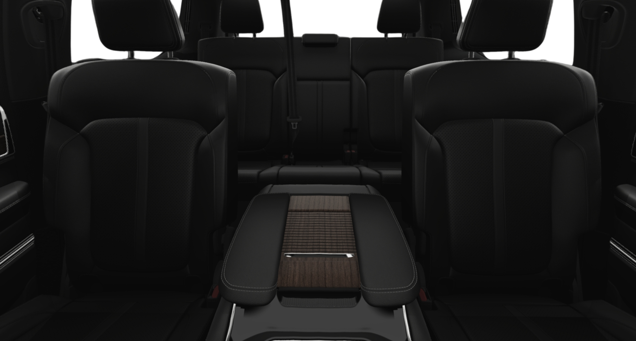 2025 Jeep Grand Wagoneer 4WD interior with three-row leather seating, captain’s chairs, and premium center console.