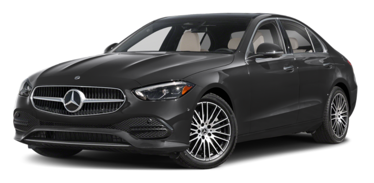 Front view of the 2025 Mercedes-Benz C 300 AWD showcasing the signature Mercedes grille, LED headlights, and modern luxury styling.