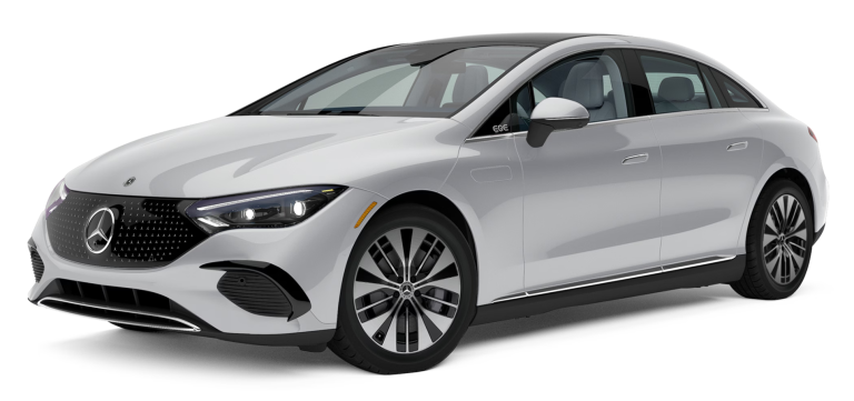 2025 Mercedes-Benz EQE RWD electric sedan in Polar White showcasing alloy wheels, one-bow silhouette, and modern EV styling