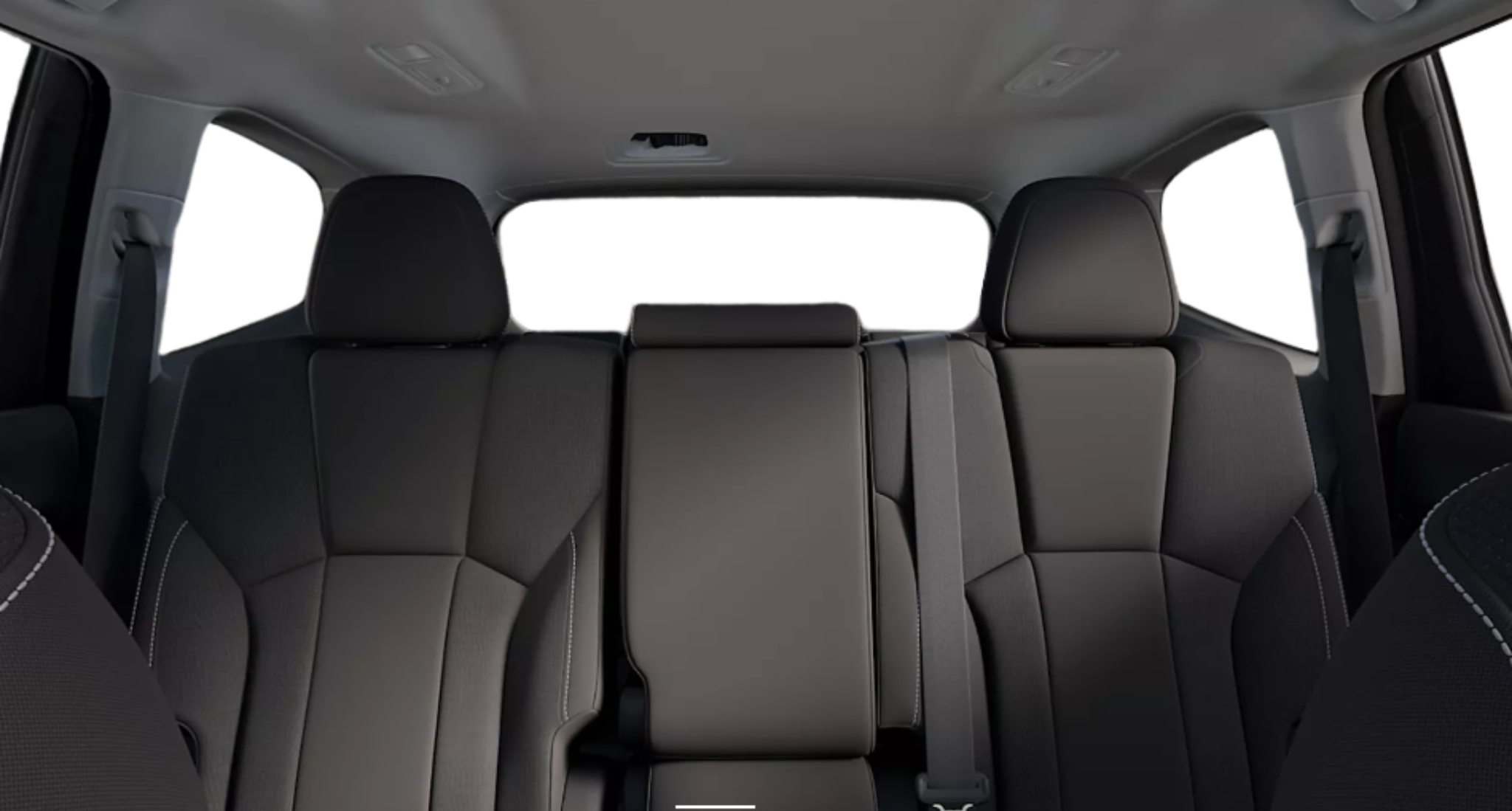 Spacious second and third-row seating inside the 2025 Subaru Ascent Premium with cloth upholstery and center armrest.