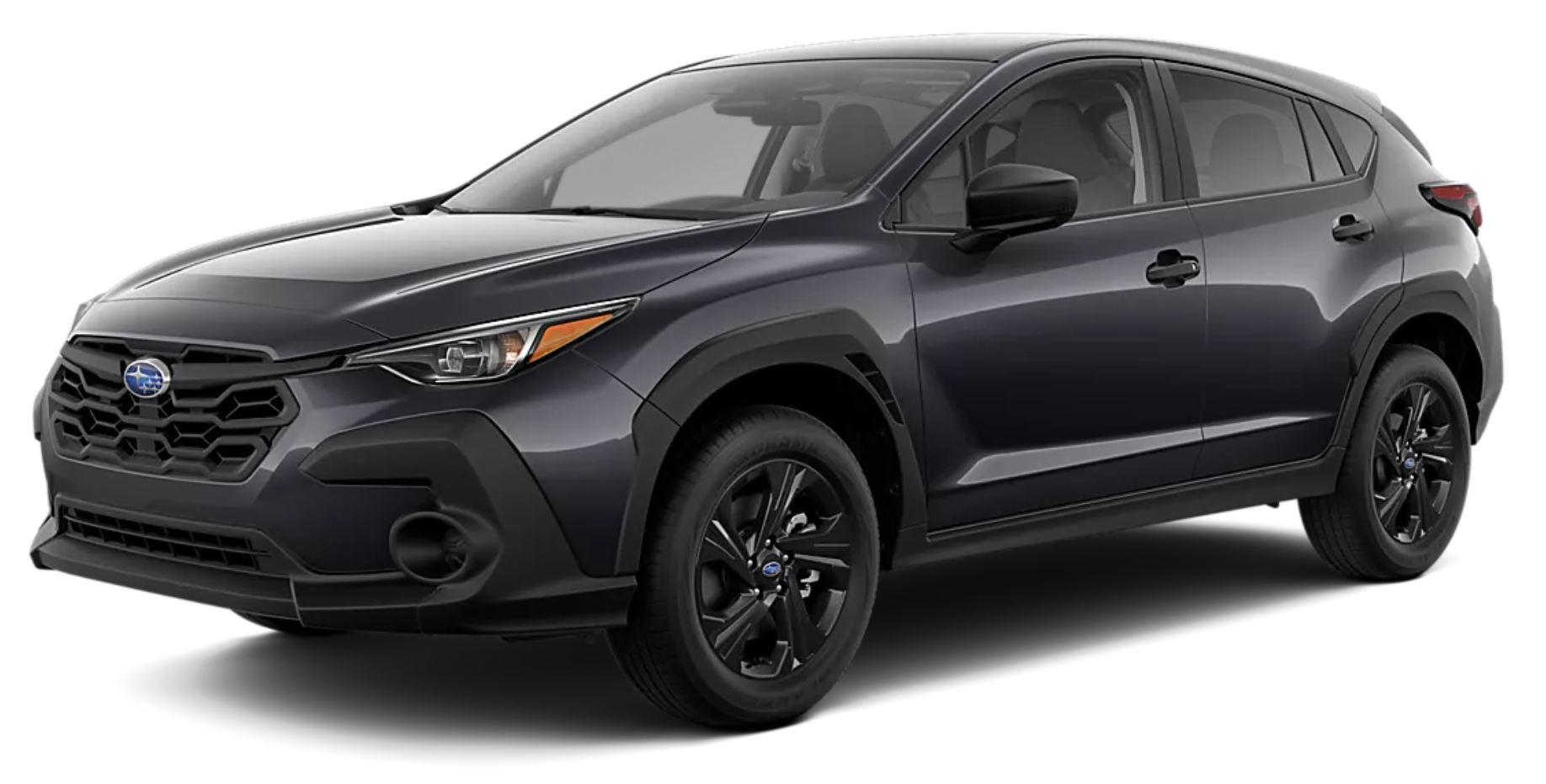 Front view of the 2025 Subaru Crosstrek Base AWD featuring a bold grille, sleek LED headlights, and rugged front bumper design.
