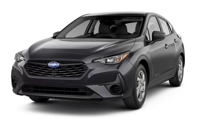 Front view of the 2025 Subaru Impreza Base AWD featuring LED headlights, hexagonal grille, and sporty compact SUV styling
