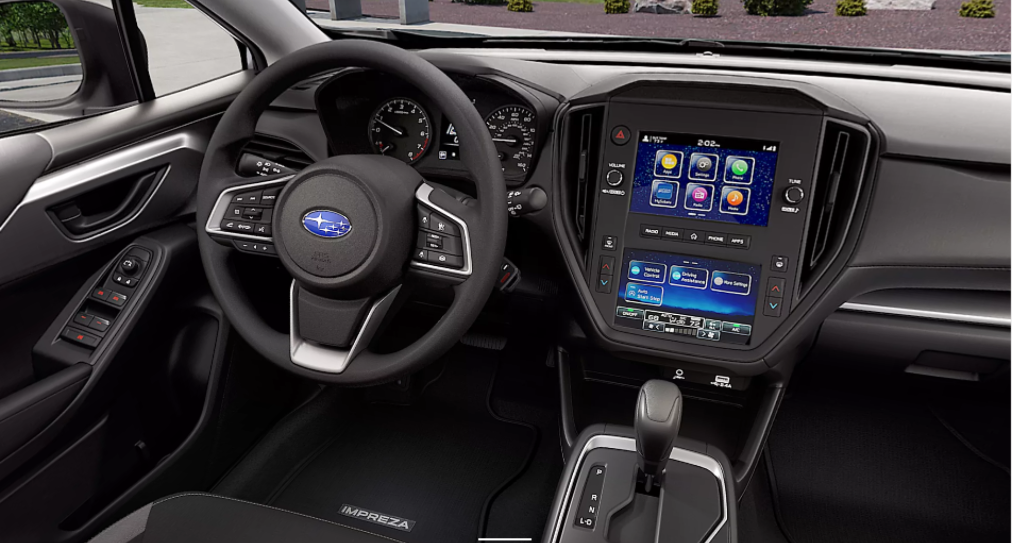 2025 Subaru Impreza Base AWD dashboard with STARLINK touchscreen, steering wheel controls, and modern digital display