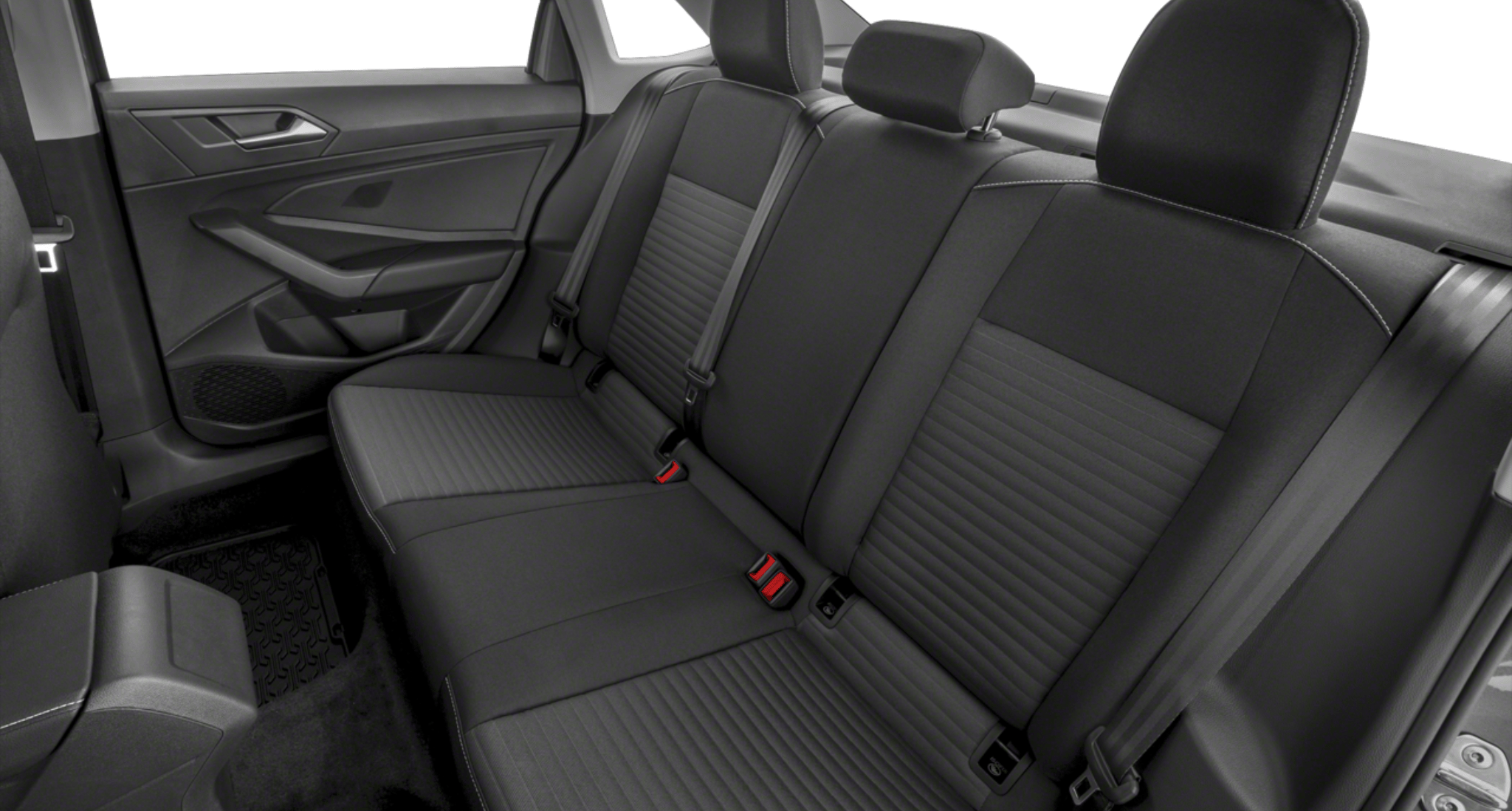 Spacious rear seating of the 2025 Volkswagen Jetta S FWD featuring cloth upholstery and 60/40-split fold-down capability.