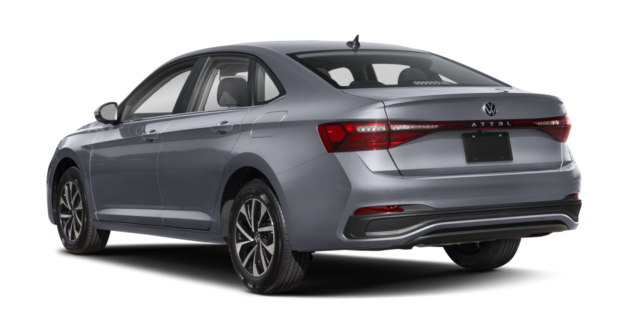 Rear exterior of the 2025 Volkswagen Jetta S FWD featuring LED taillights, sculpted bumper, and Jetta badging across the trunk.