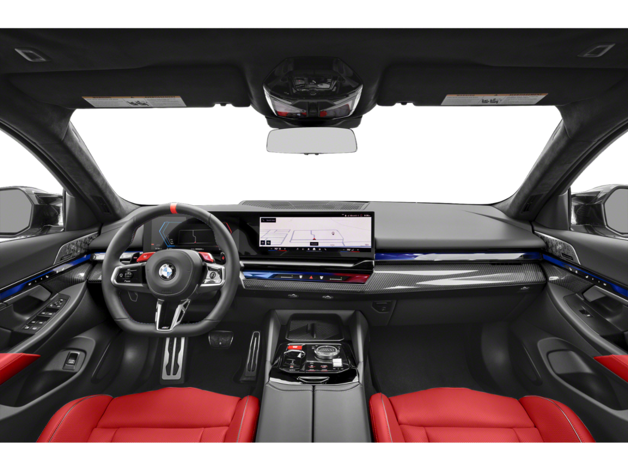 Interior dash view of the 2026 BMW m5 lease, featuring advanced safety features and intuitive infotainment for luxury leasing.