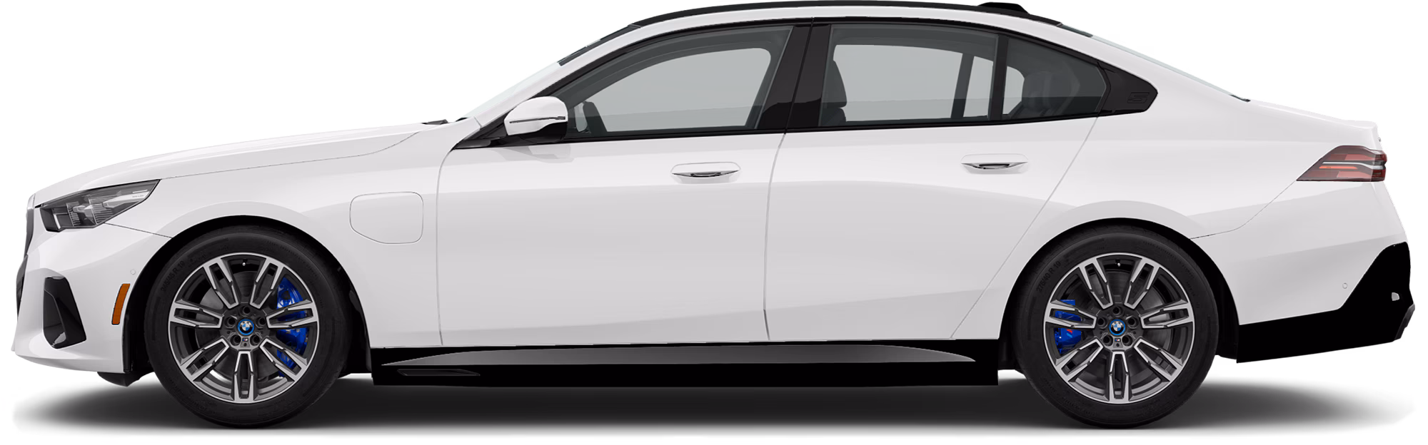 Side view of the 2025 BMW 550e lease, highlighting its sporty luxury sedan style for $0 down lease deals NYC.