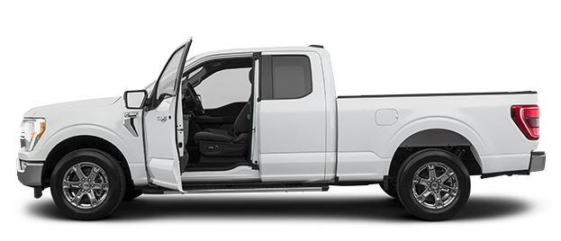 Driver side exterior profile of the 2025 Ford F-150 XL 4X4 showcasing its regular cab, white body, and steel wheels.