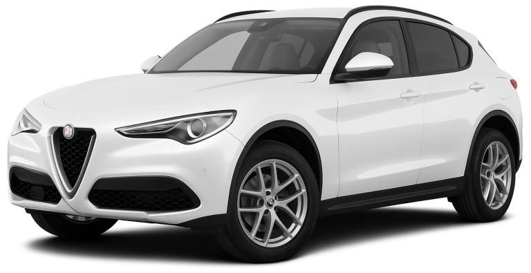 Front view of the 2025 Alfa Romeo Stelvio available for $0 down lease in NYC