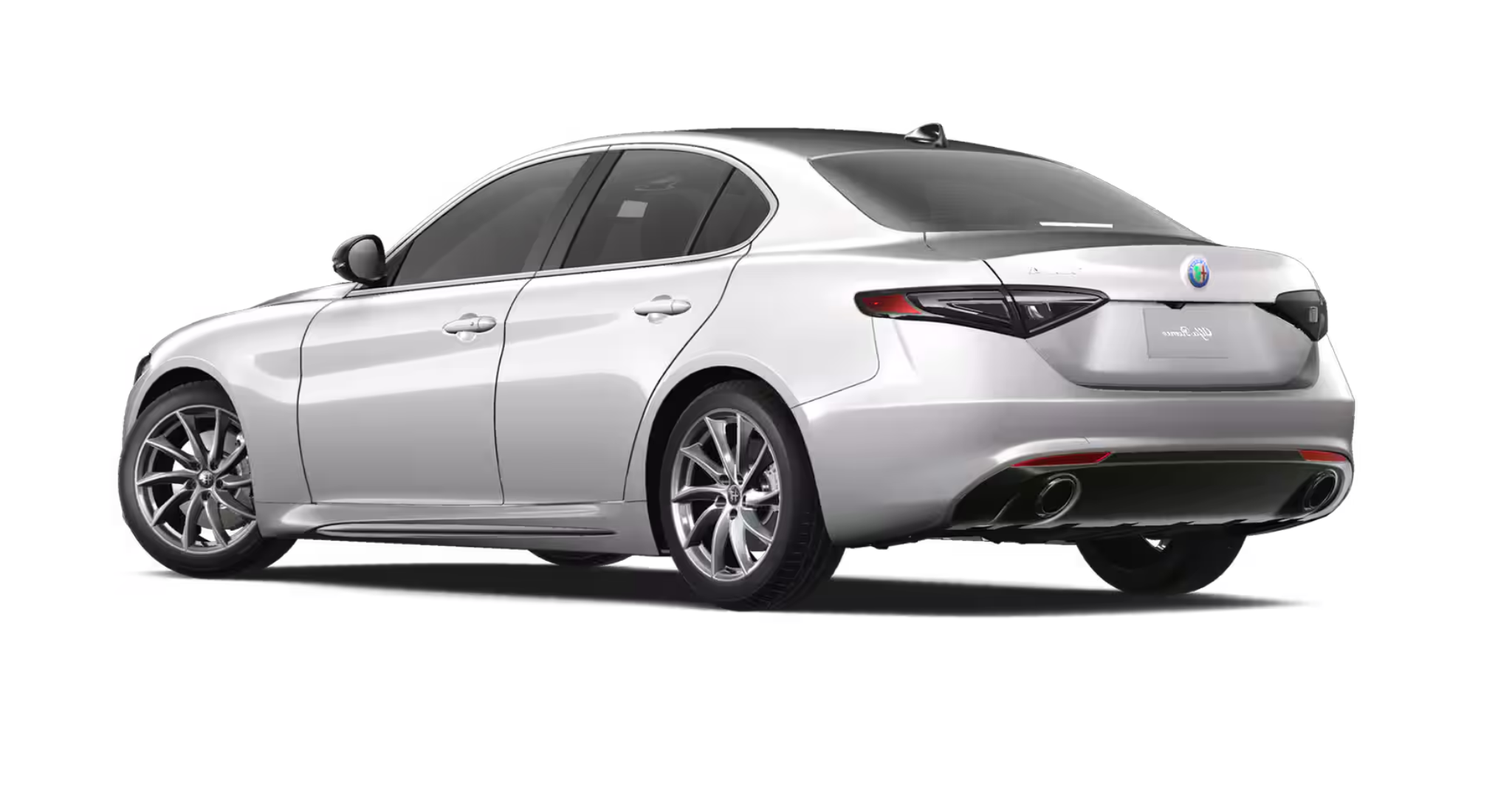 Rear view of the 2025 Alfa Romeo Giulia RWD with dual exhaust tips, sleek LED taillights, and Veloce rear fascia styling.