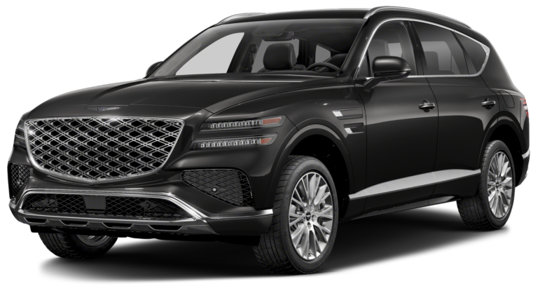 Front three-quarter view of the 2025 Genesis GV80 2.5T AWD with diamond-pattern grille, LED headlamps, and luxury SUV styling.