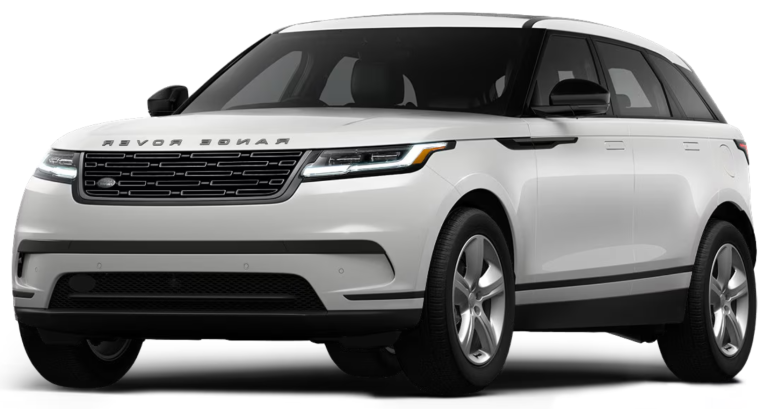 Front fascia of the 2025 Range Rover Velar S AWD with sleek grille, LED headlamps, and aerodynamic design.