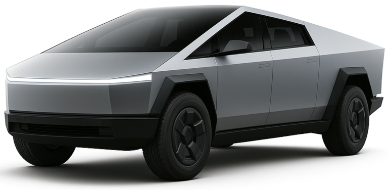 Front view of 2025 Tesla Cybertruck AWD featuring LED light bar and futuristic armored body