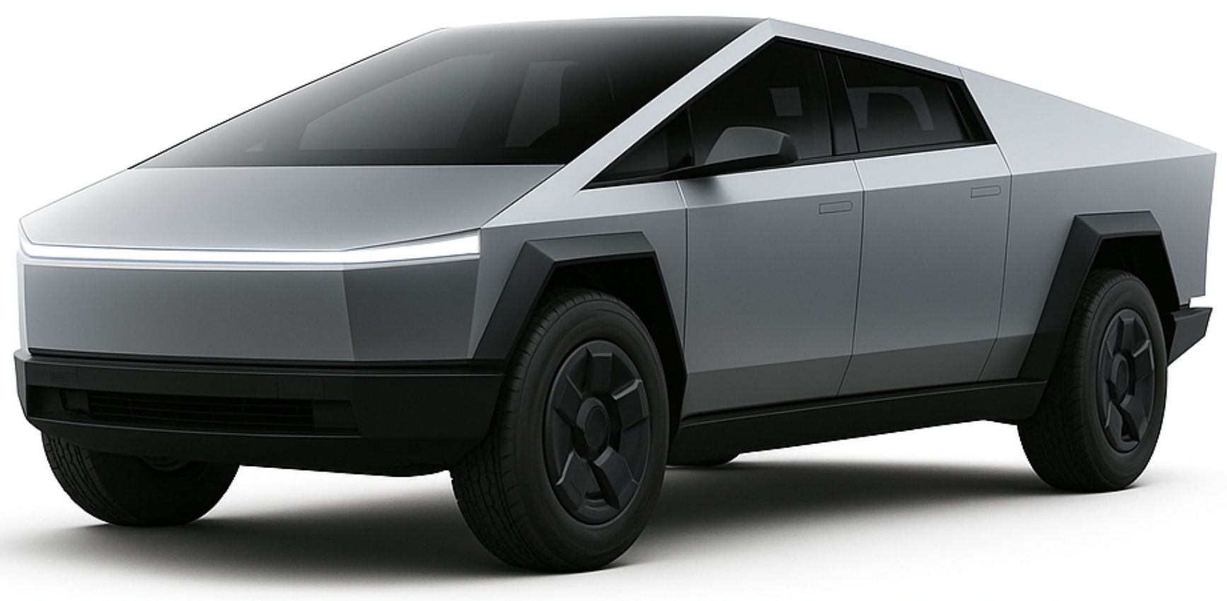 Front view of 2025 Tesla Cybertruck AWD featuring LED light bar and futuristic armored body