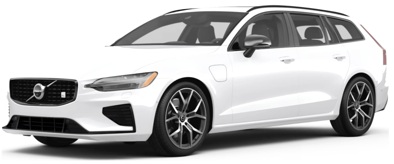 2025 Volvo V60 Cross Country Plus AWD front grille with Thor’s Hammer LED headlights and modern wagon styling