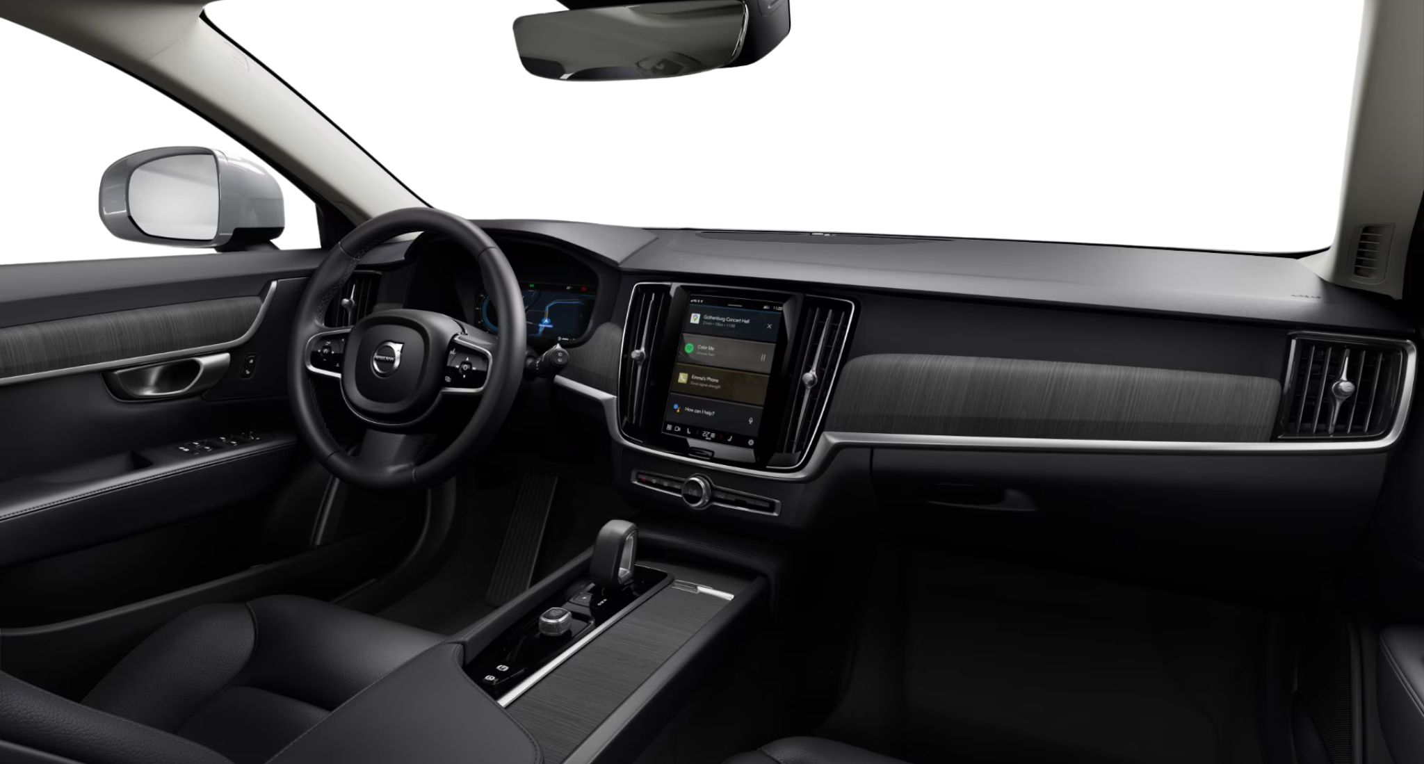 2025 Volvo V90 Cross Country AWD dashboard with Google built-in and premium black interior trim
