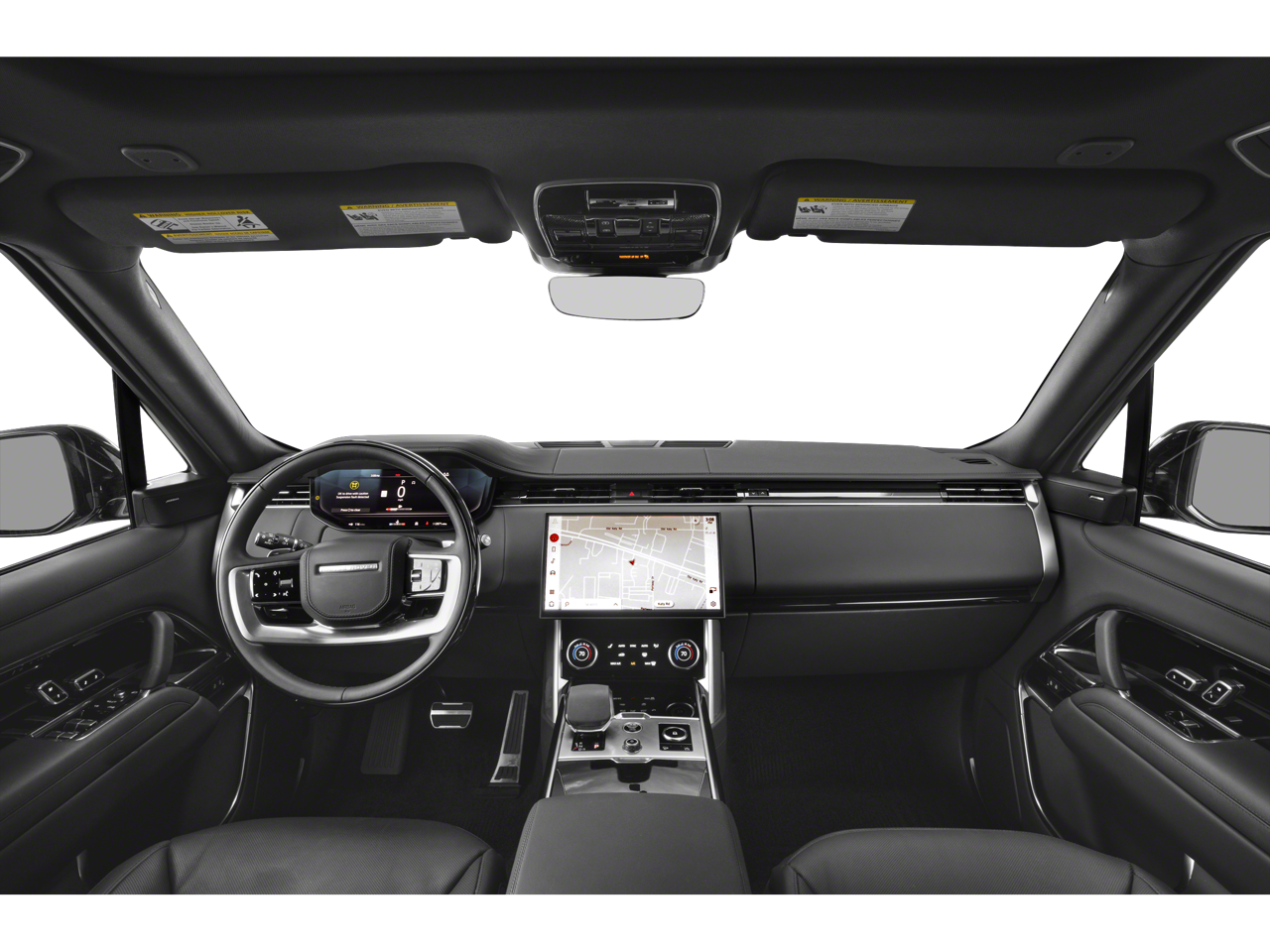 2025 Range Rover SE AWD dashboard featuring a sleek Pivi Pro touchscreen, digital instrument cluster, and modern wood trim.