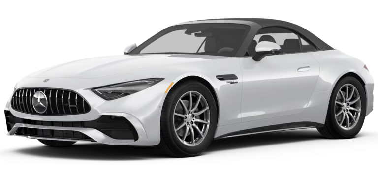 Front view of the 2025 Mercedes-Benz SL AMG, a luxury convertible coupe for lease in NYC with $0 down deals.