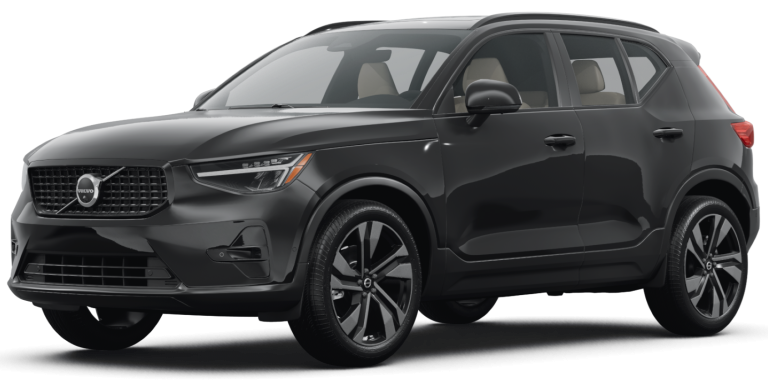 2025 Volvo XC40 AWD Core front view with signature Thor’s Hammer LED headlights, bold front grille, and Scandinavian-inspired luxury SUV design.
