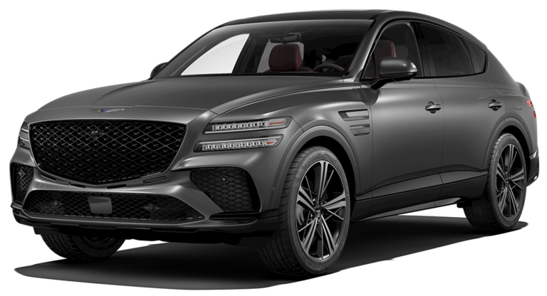 Front view of the 2025 Genesis GV80 Coupe AWD with bold grille, LED headlamps, and aerodynamic front styling.