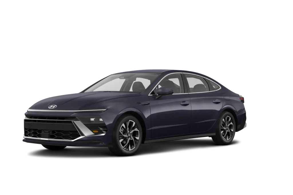 Front view of the 2025 Hyundai Sonata Hybrid lease special in NYC, featuring hybrid grille design.