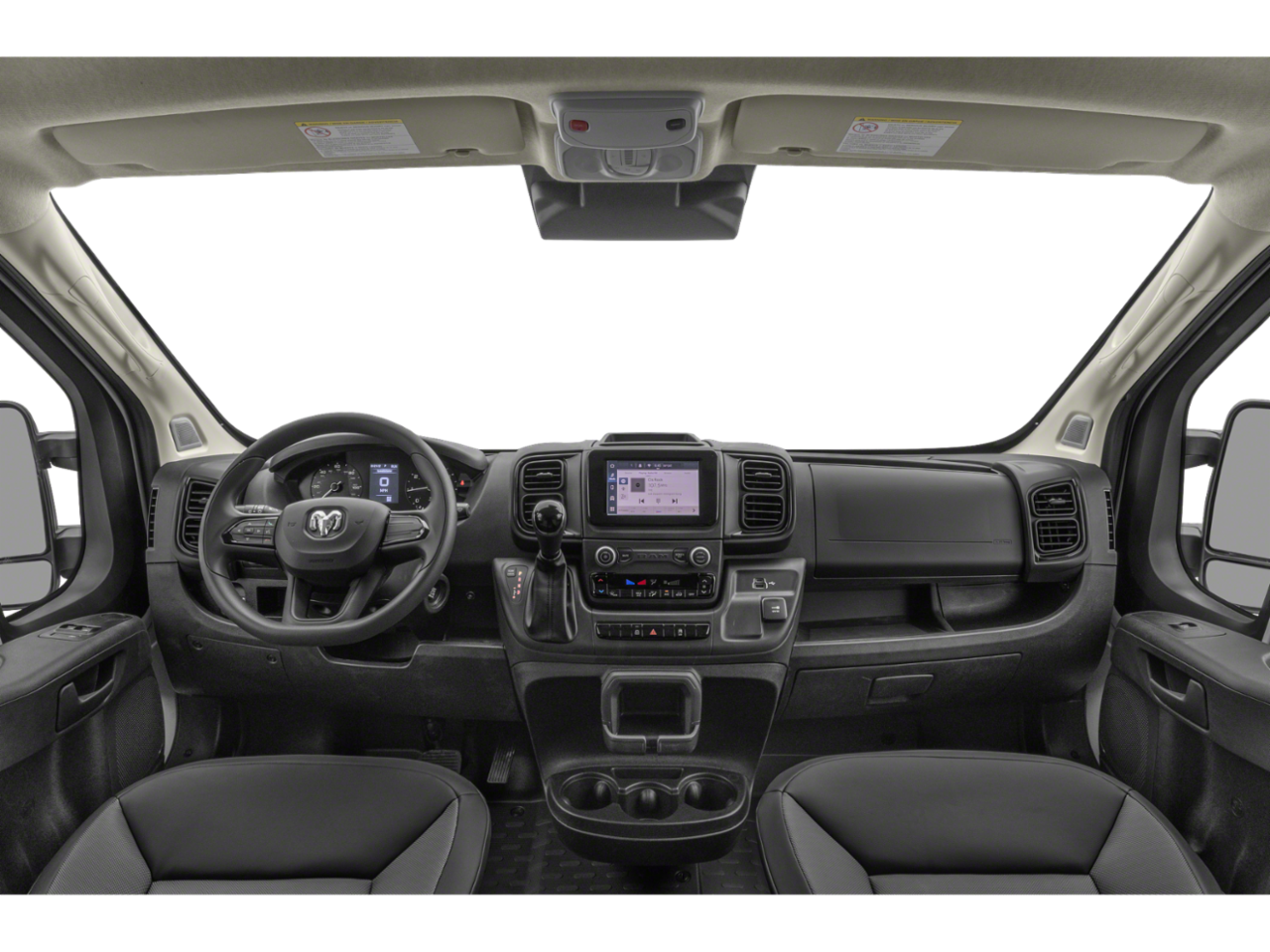 Interior dashboard view of Ram ProMaster 1500 lease with touchscreen and driver tech