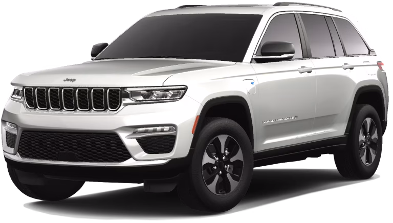 Front angle of 2025 Jeep Grand Cherokee 4xe plug-in hybrid SUV