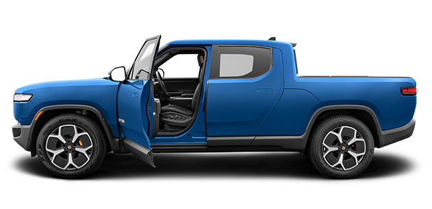 Rivian R1T truck lease side profile showing quad-motor stance