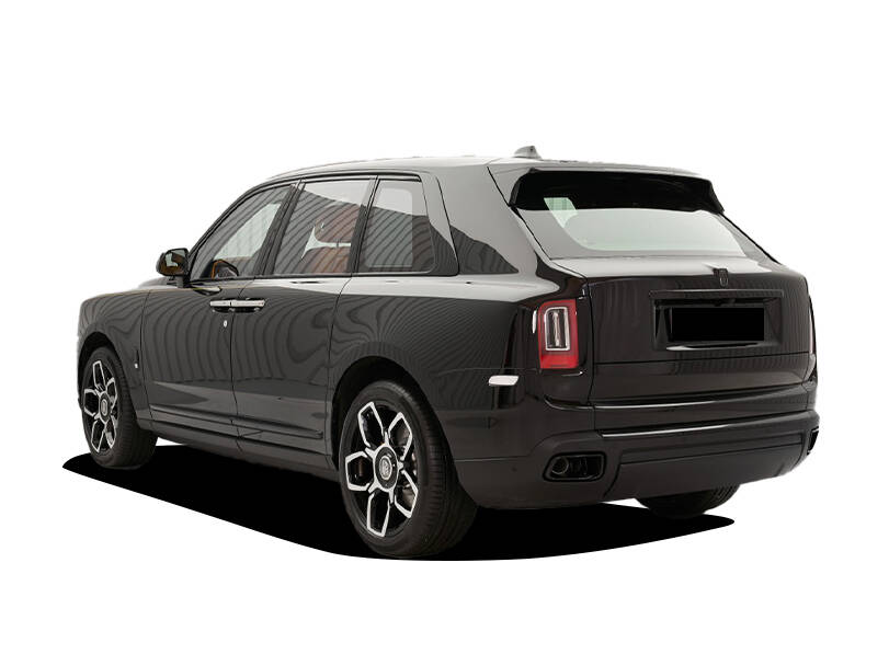 Rear of 2025 Rolls Royce Cullinan in black badge trim for lease