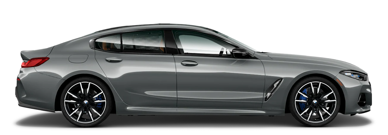 Side profile of BMW 840i gran Coupe offered in a lease special near NYC