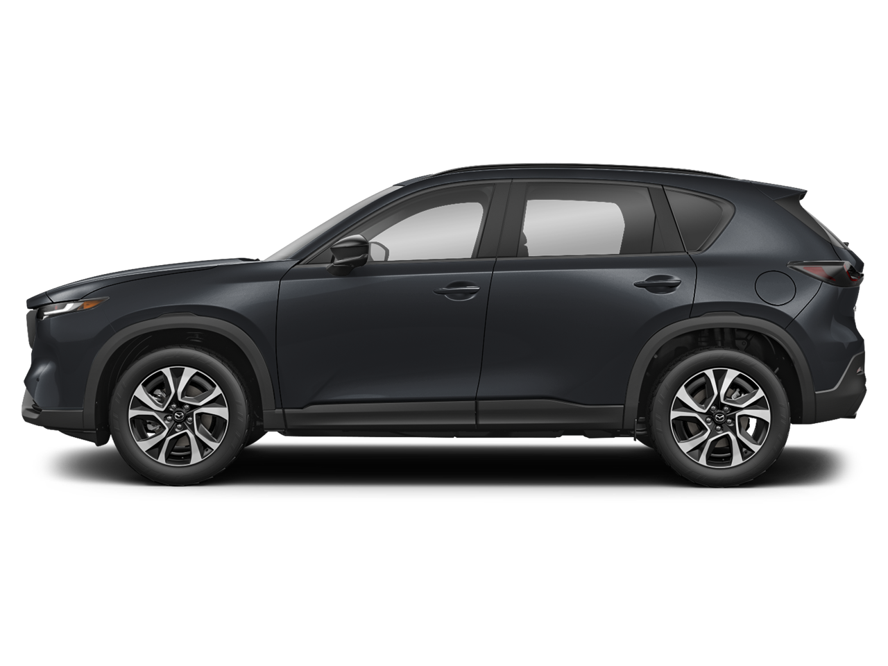 2026 Mazda CX-5 AWD side profile in dark gray showcasing sculpted body lines and alloy wheels for NYC SUV lease